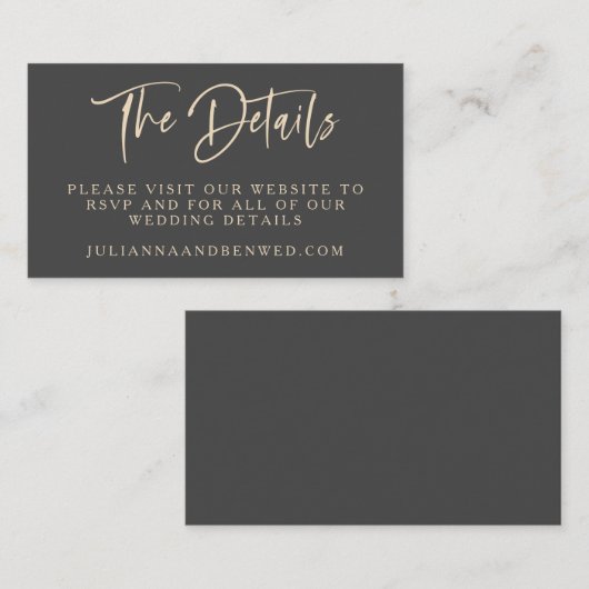 Carte D'accompagnement Sable noir moderne Script Lettres site Mariage (Devant / Derrière)