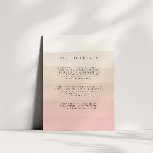 Carte D'accompagnement Sable rose | Détails de l'invité Mariage