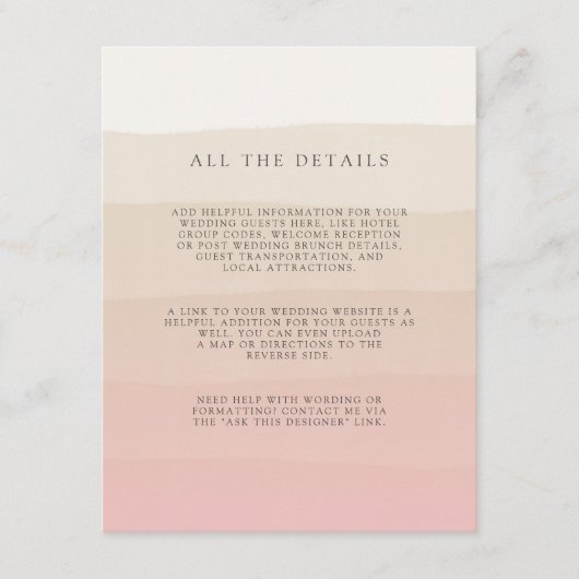 Carte D'accompagnement Sable rose | Détails de l'invité Mariage (Devant)