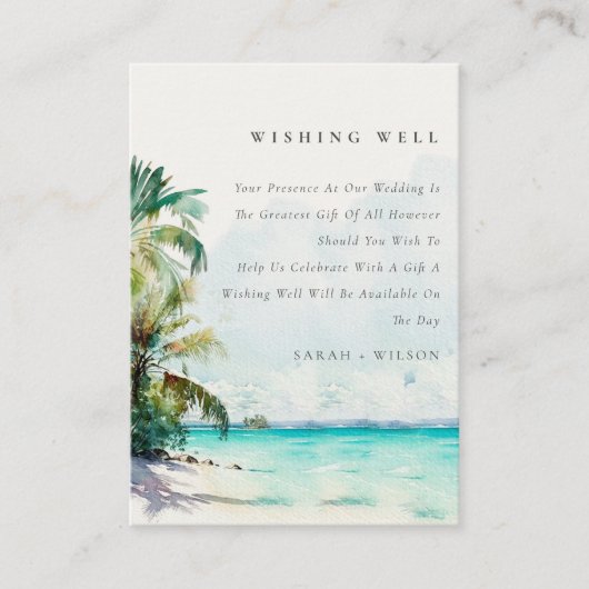 Carte D'accompagnement Sable Tropical Plage Palm Tree Mariage Wishing Wel (Devant)