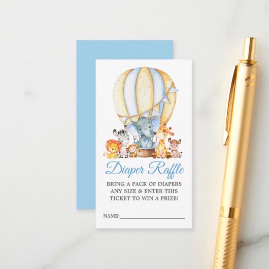 Carte D'accompagnement Safari Animaux Bleu Balloon Douche Déchets Raffle (Devant/Arrière en situation)