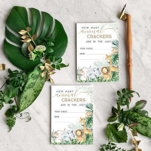 Carte D'accompagnement Safari Baby Animals Baby shower devinette jeu