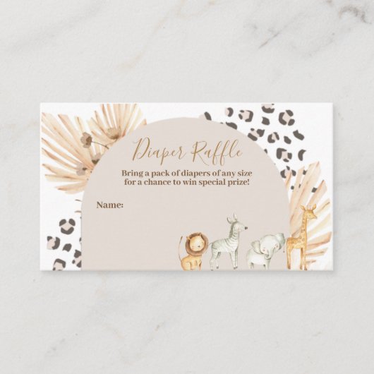 Carte D'accompagnement Safari Boho Animaux Aquarelle Déchets Raffle (Devant)