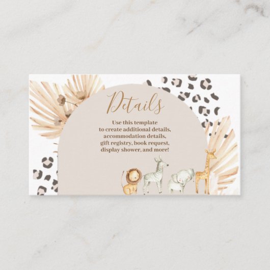 Carte D'accompagnement Safari Boho Animaux Aquarelle Détails (Devant)