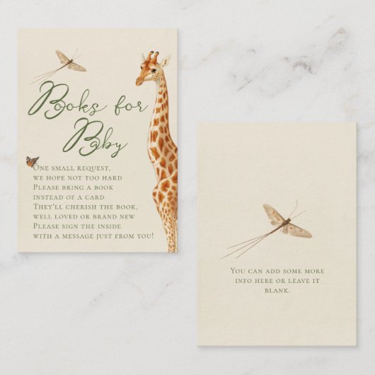 Carte D'accompagnement Safari Genre Neutral Giraffe Livres pour bébé (Devant / Derrière)