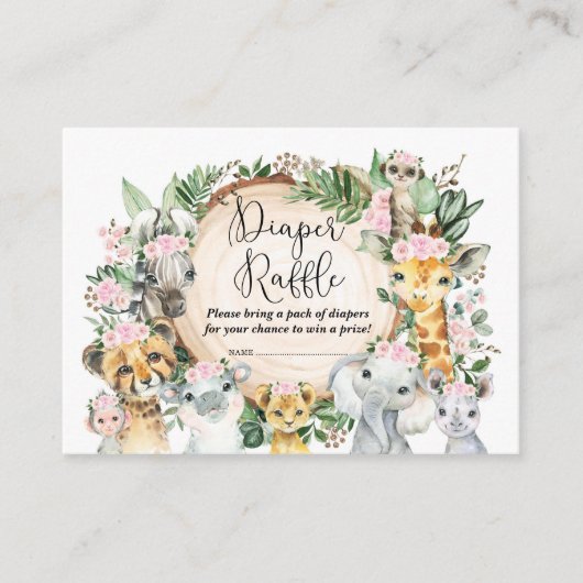 Carte D'accompagnement Safari sauvage Animaux Fille Baby shower Déchets R (Devant)