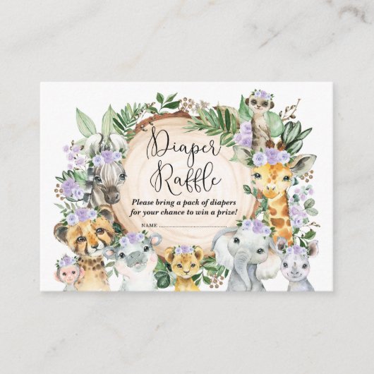Carte D'accompagnement Safari sauvage pourpre Animaux Bébé Déchets Raffle (Devant)