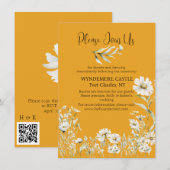 Carte D'accompagnement Saffron Yellow, Daisy Floral Wedding QR Code (Devant / Derrière)