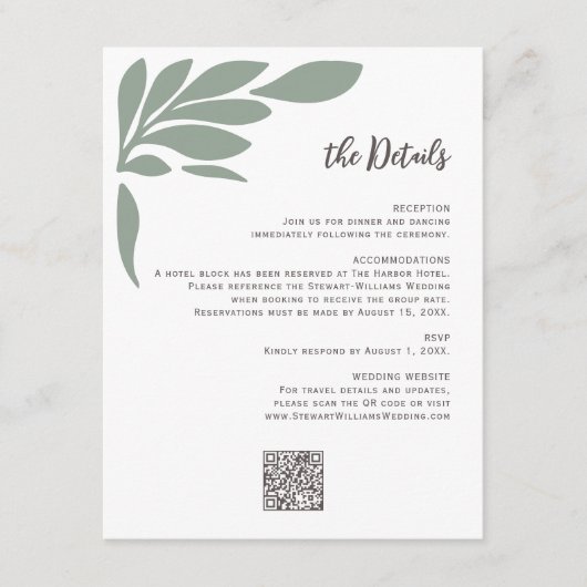 Carte D'accompagnement Sage Abstract Tropical Floral Leaf Wedding (Devant)