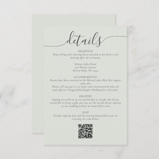 Carte D'accompagnement Sage Bohemian Script Simple Détails Mariage (Devant / Derrière)