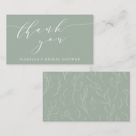 Carte D'accompagnement Sage Botanical Script Bridal Shower Thank You Gift (Devant / Derrière)