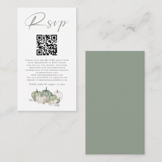 Carte D'accompagnement Sage Citrouille Florals QR Code Mariage RSVP (Devant / Derrière)