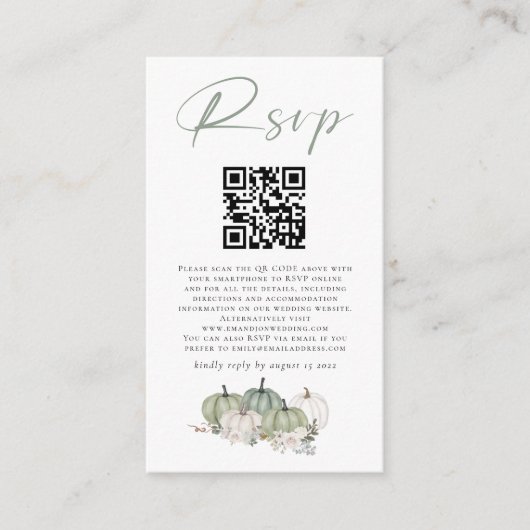 Carte D'accompagnement Sage Citrouille Florals QR Code Mariage RSVP (Devant)