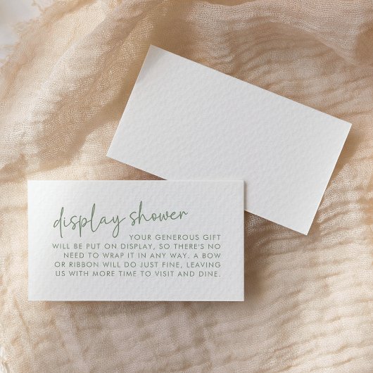 Carte D'accompagnement Sage et blanc Script minimal Bridal Affichage douc