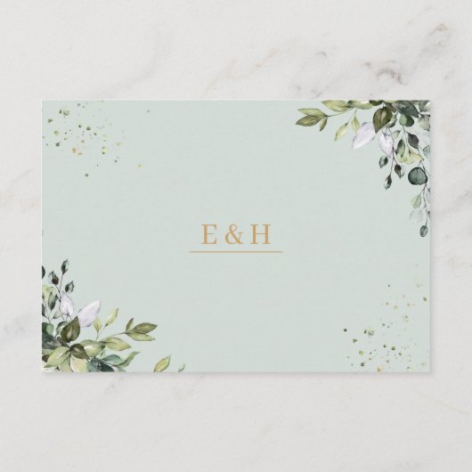 Carte D'accompagnement Sage gold eucalyptus geometric wedding detail card (Dos)