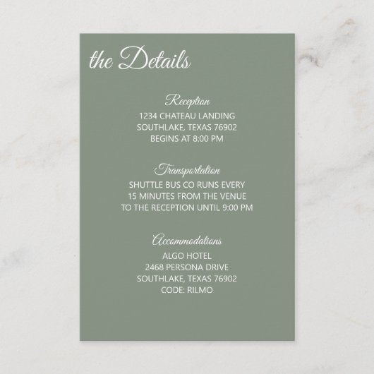 Carte D'accompagnement Sage Green and White Details (Devant)