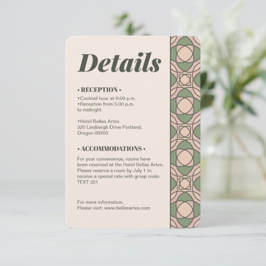 Carte D'accompagnement Sage Green Art Deco Wedding Details QR Code Card (Debout devant)