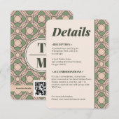 Carte D'accompagnement Sage Green Art Deco Wedding Details QR Code Card (Devant / Derrière)