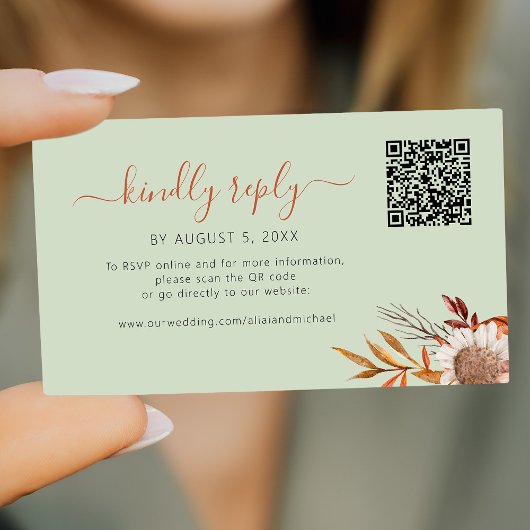 Carte D'accompagnement Sage green autumn fall boho wedding online rsvp