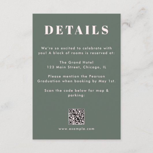 Carte D'accompagnement Sage Green Blush Pink Graduation QR Code Details (Devant)