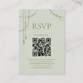 Carte D'accompagnement Sage Green Boho Drapé Mariage perlé QR Code RSVP (Devant)