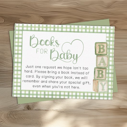 Carte D'accompagnement Sage Green Books for Baby Card Baby Shower Insert