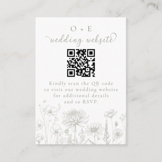 Carte D'accompagnement Sage Green Botanical Minimal Wedding Website QR (Devant)