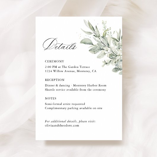 Carte D'accompagnement Sage Green Botanical Wedding Details, Ceremony