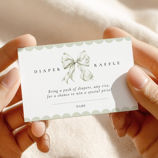 Carte D'accompagnement Sage Green Bow Baby Shower Diaper Raffle Card