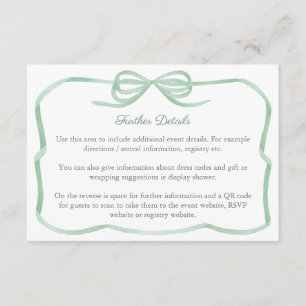 Carte D'accompagnement Sage Green Bow Détails de la Fête des mariées QR C