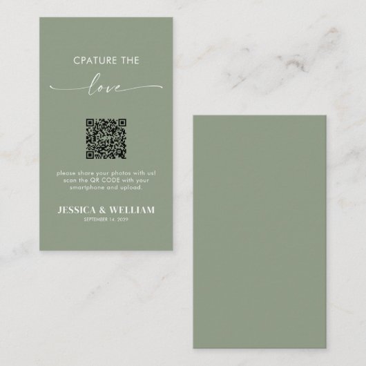 Carte D'accompagnement Sage Green Calligraphy Capturez l'amour QR Code (Devant / Derrière)