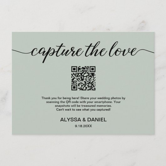 Carte D'accompagnement Sage Green Capture l'amour Code QR mariage photo (Devant)