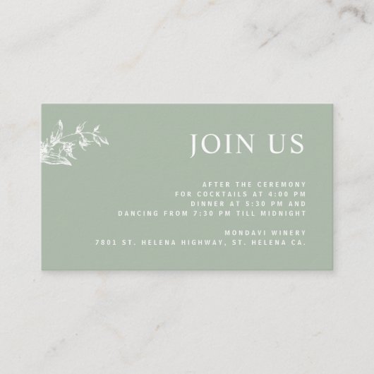 Carte D'accompagnement Sage Green, Chic Modern Rejoignez-Nous Mariage Réc (Devant)