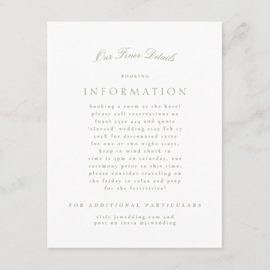 Carte D'accompagnement Sage Green Classic Élégant Mariage formel (Devant)