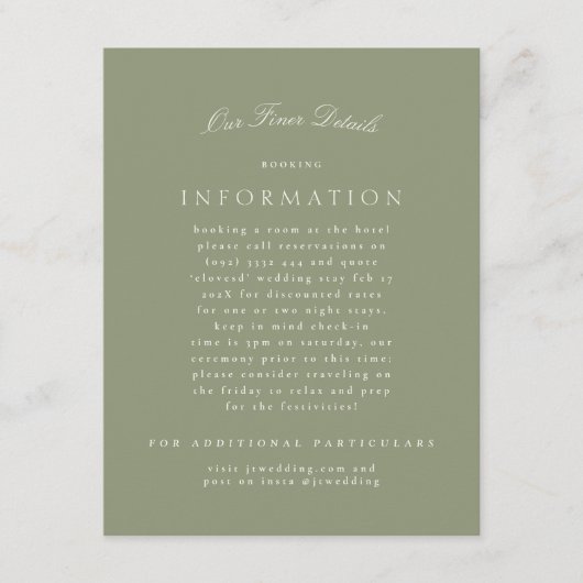 Carte D'accompagnement Sage Green Cream Élégant Script Formal Le Mariage (Devant)