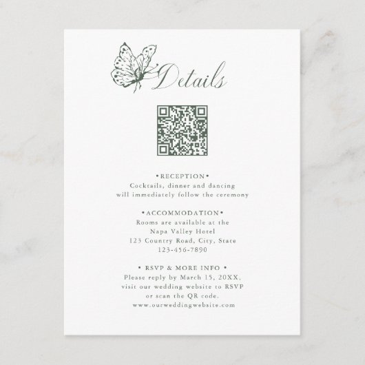 Carte D'accompagnement Sage Green Elegant Calligraphy Wedding Details (Devant)