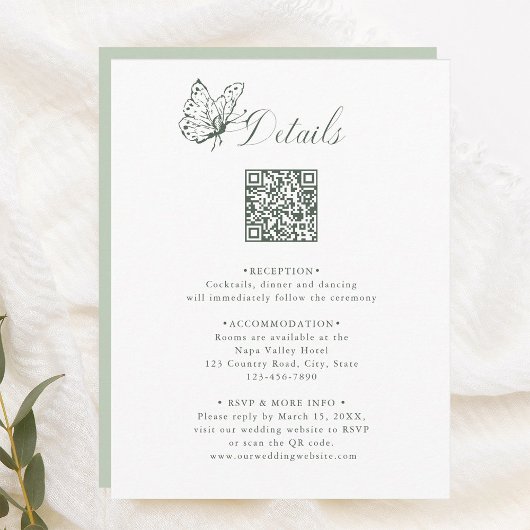 Carte D'accompagnement Sage Green Elegant Calligraphy Wedding Details