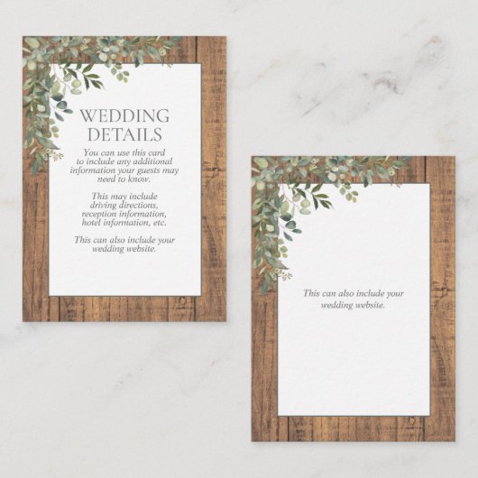 Carte D'accompagnement Sage Green Eucalyptus Dentelles en bois Détails (Devant / Derrière)