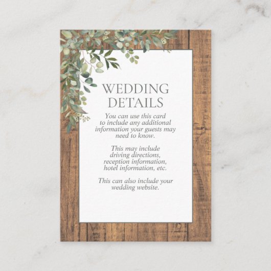 Carte D'accompagnement Sage Green Eucalyptus Dentelles en bois Détails (Devant)