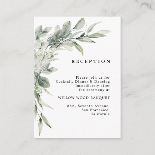 Carte D'accompagnement Sage Green Eucalyptus Minimaliste Mariage botaniqu (Devant)