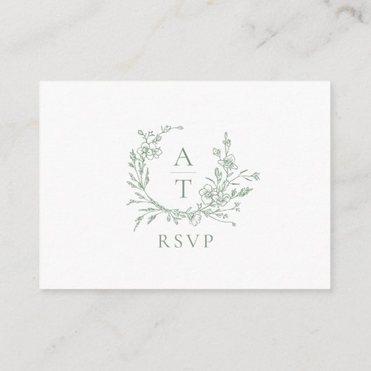 Carte D'accompagnement Sage Green Fleur sauvage Crest Mariage QR Code RSV (Dos)