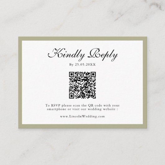 Carte D'accompagnement Sage Green Fleur sauvage Crest Mariage QR Code RSV (Devant)