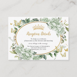 Carte D'accompagnement Sage Green Fleurs Florales Papillons Quinceañera