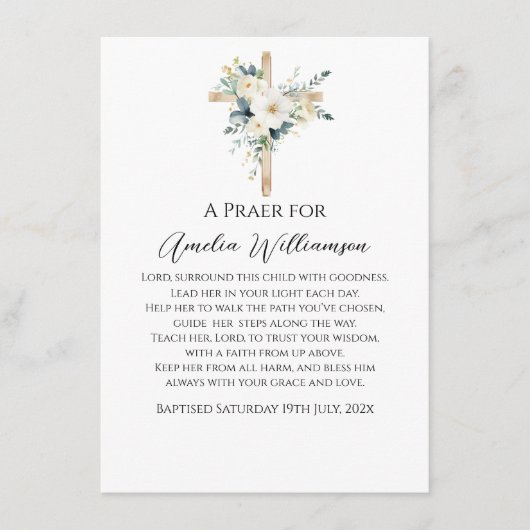 Carte D'accompagnement Sage Green Floral Baptême (Devant)