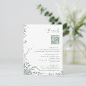 Carte D'accompagnement Sage Green Floral Garden Wedding QR Code Details (Debout devant)