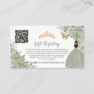 Carte D'accompagnement Sage Green Floral Gold Quinceañera Cadeau Registre