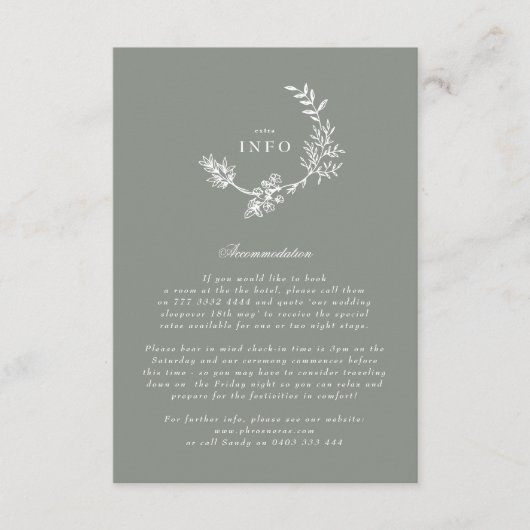 Carte D'accompagnement Sage Green Floral Monogramme Mariage de couronne (Devant)