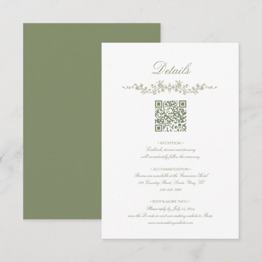 Carte D'accompagnement Sage Green French Floral with QR Code Wedding (Devant / Derrière)