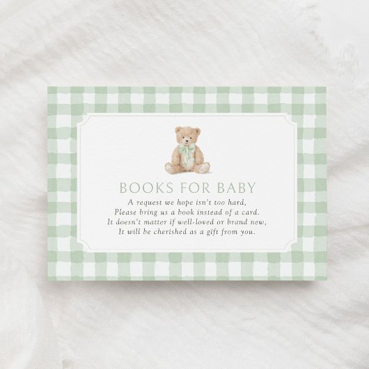 Carte D'accompagnement Sage Green Gingham Teddy Bear Books for Baby
