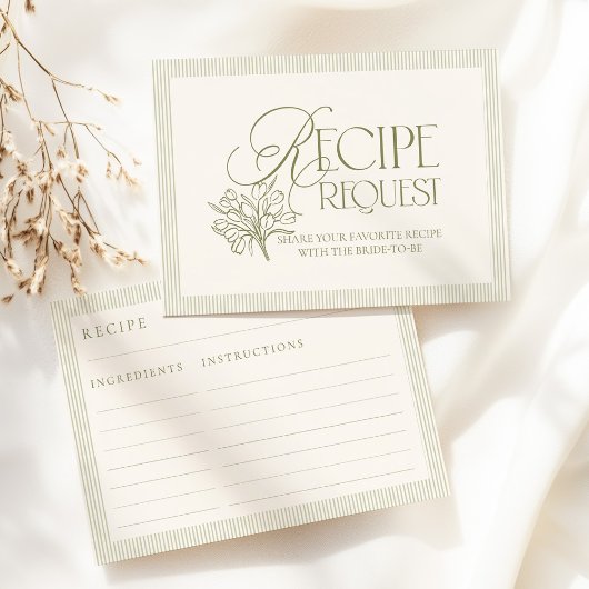 Carte D'accompagnement Sage Green Hand Drawn Floral Recipe Request Card